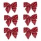 Northlight Glitter Striped 2-Loop Christmas Bow Decorations - 5.5" - Red - Pack of 6